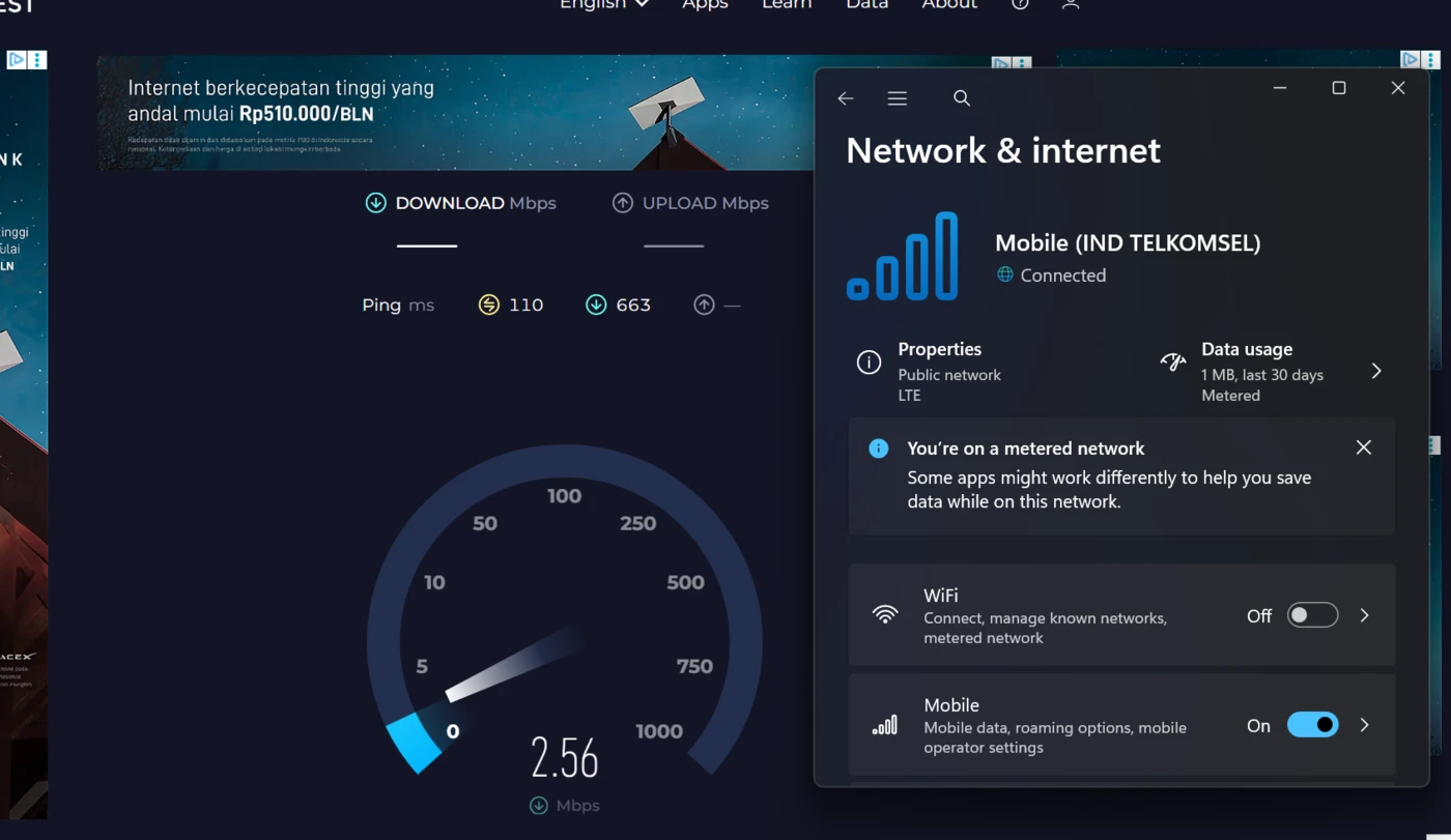 Koneksi WWAN 4G LTE aktif — IND TELKOMSEL